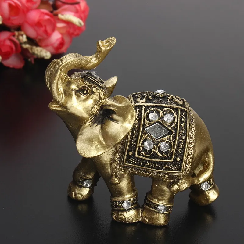 Exquisite Feng Shui Elegant Elephant Statue Lucky Wealth Figurine Ornaments Gift for Home Office Desktop Decoration Crafts 210414
