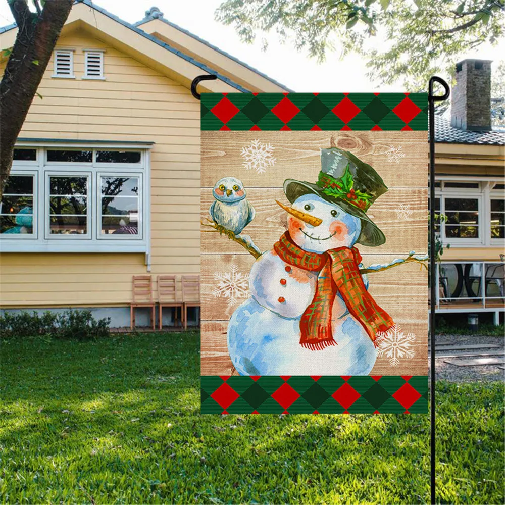 Jul Garden Flag Santa Claus Snowman Inomhus Utomhus Hem Inredning Flagga Vinter Glad Festival Hushåll Hängande