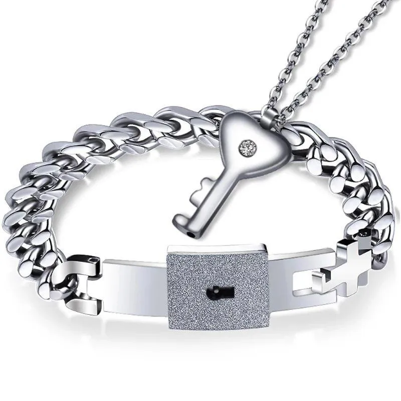 Charm Armbänder Titan Puzzle Paar Herz Schloss Schlüssel Armband Halskette Liebhaber Schmuck Set200Q