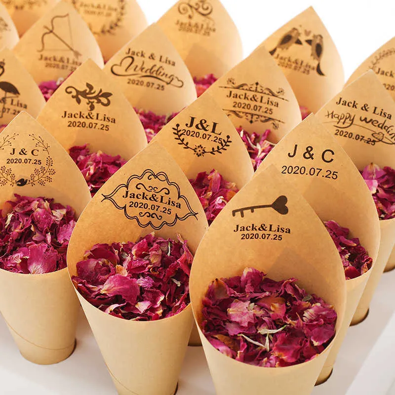 Cônes de confettis personnalisés 100% naturel biodégradable rose porte-cône de confettis de pétales de fleurs séchées décoration de mariage et de fête 210925