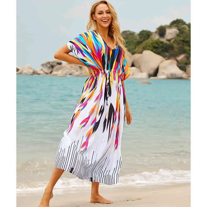 Copricostume da spiaggia in cotone Kaftani Sarong Costume da bagno Pareo Costume da bagno da donna Tunica #Q641 210420