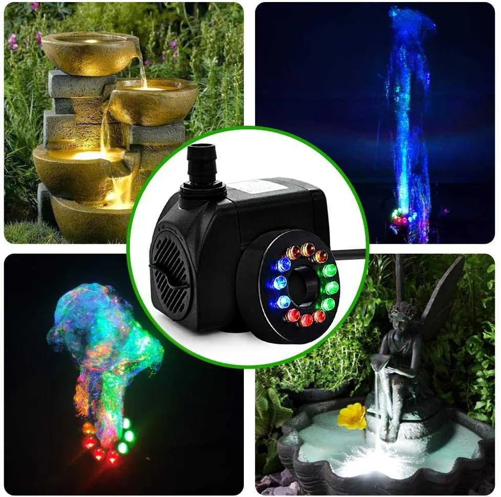 Aquarium submersible de fontaine de pompe à eau de LED pour le décor extérieur d'étang de jardin de réservoir de poissons avec 12 lumières 210713