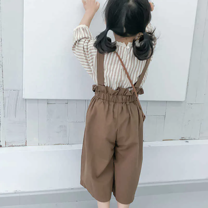 Spring And Summer Suspenders Korean Children'S Clothing Autumn Girls Casual Wide-Leg Pants 210625