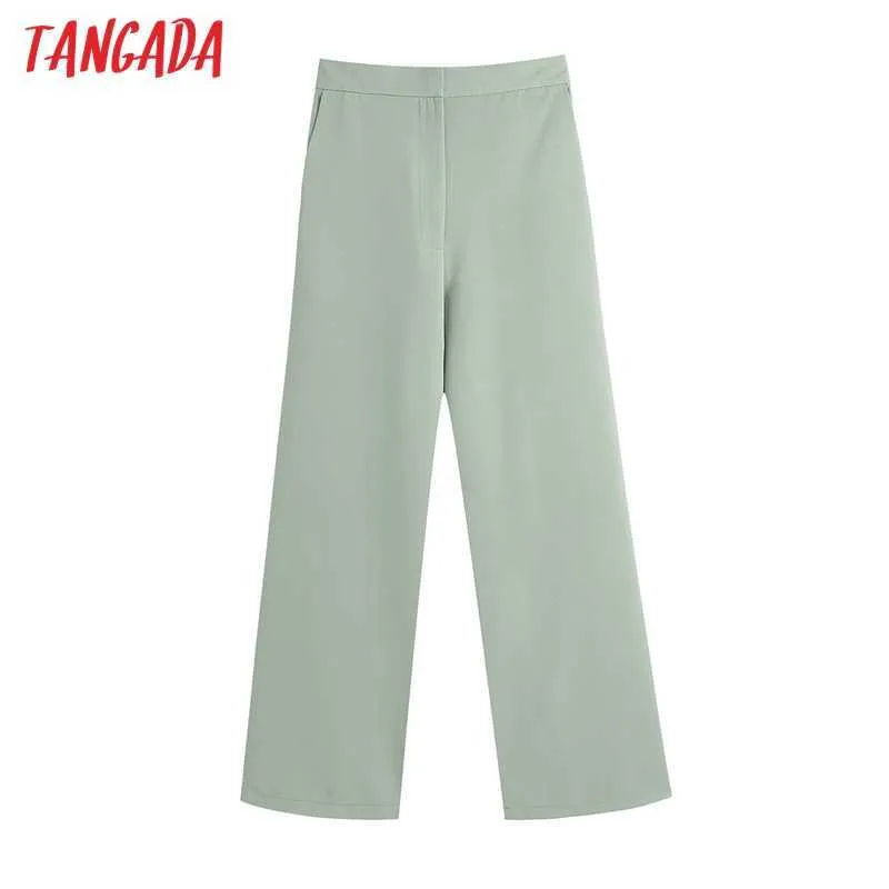Tangada Femmes Solide Poches latérales Pantalon droit Vintage Haute taille élastique Zipper Office Lady Pantalon Mujer BE514 210609