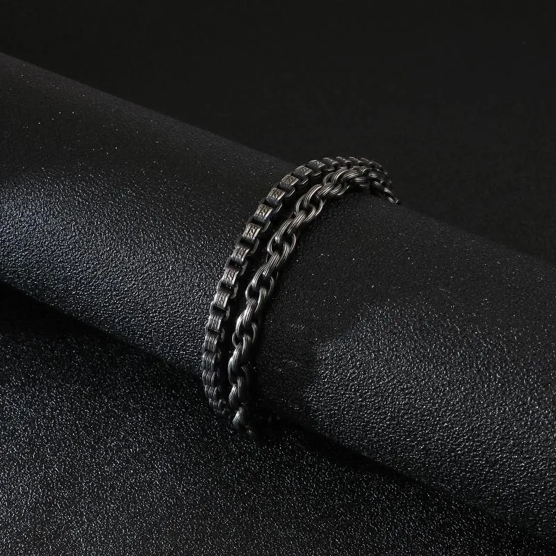 Lien chaîne homme bijoux Bracelets magasin 220 11mm acier inoxydable rétro noir Double couche Bracelet hommes JB119218-KFC244h