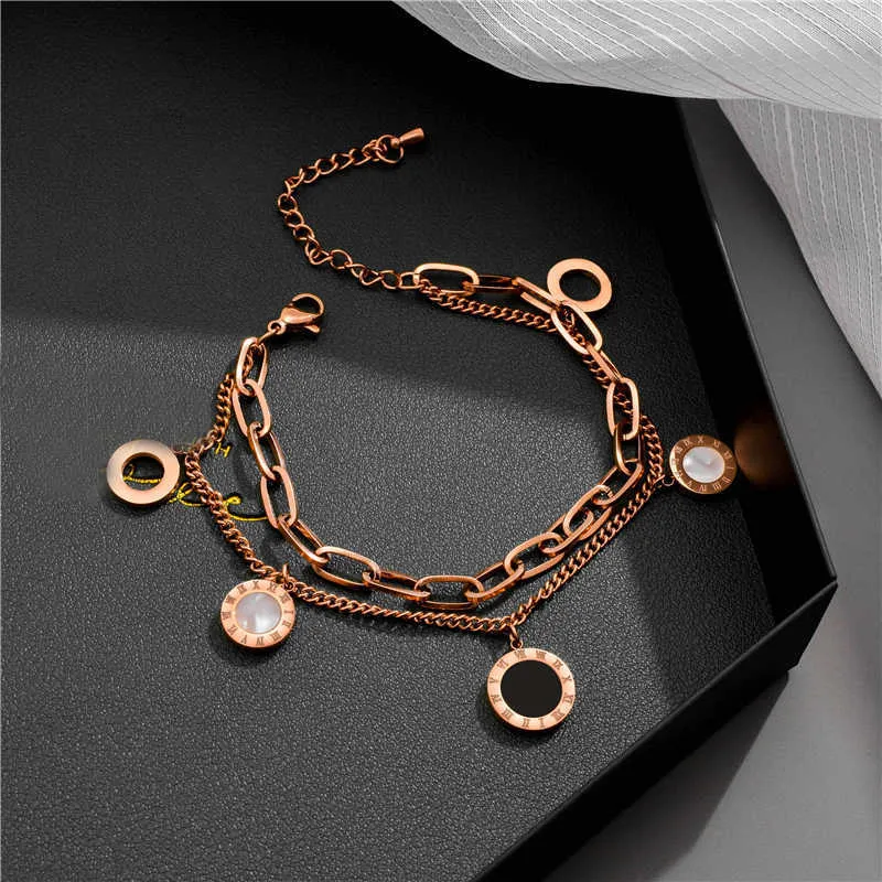 Lyx berömda varumärkes smycken rosguld rostfritt stål romerska siffror armband armband kvinnlig charm populärt armband för kvinnor G5967588