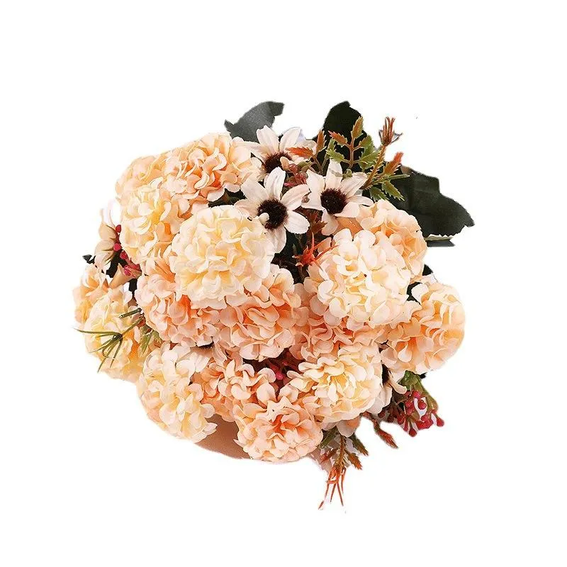 Ghirlande di fiori decorativi 15 capolini artificiali ortensie rosa bianca peonia matrimonio piccolo bouquet289p