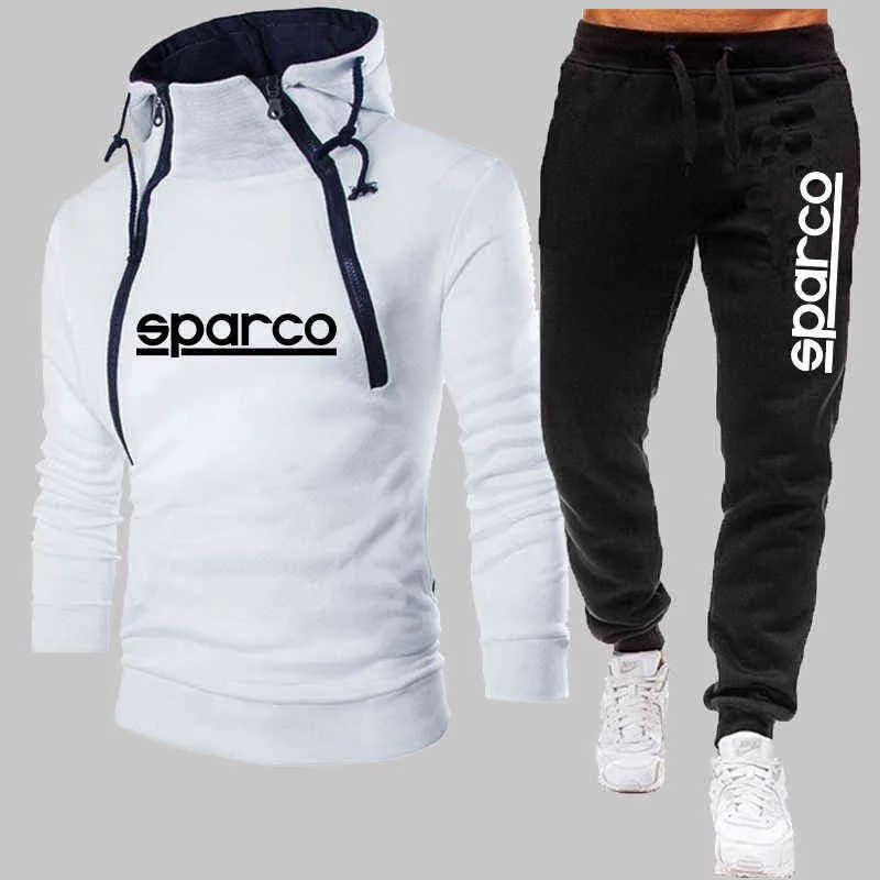 Tute da uomo con stampa Sparco a maniche lunghe con cerniera a doppio filo con cappuccio e pantaloni Tute da moto antivento invernali 220107