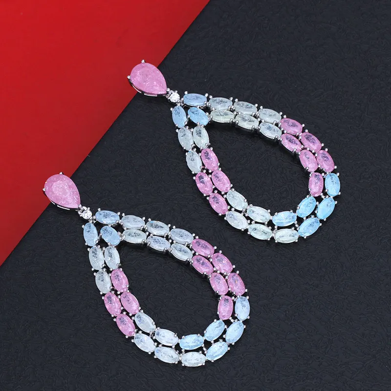 TIRIM est couleur zircone boucles d'oreilles pour les femmes Double rangée Arrangement fête haute qualité brillant bijoux cadeau