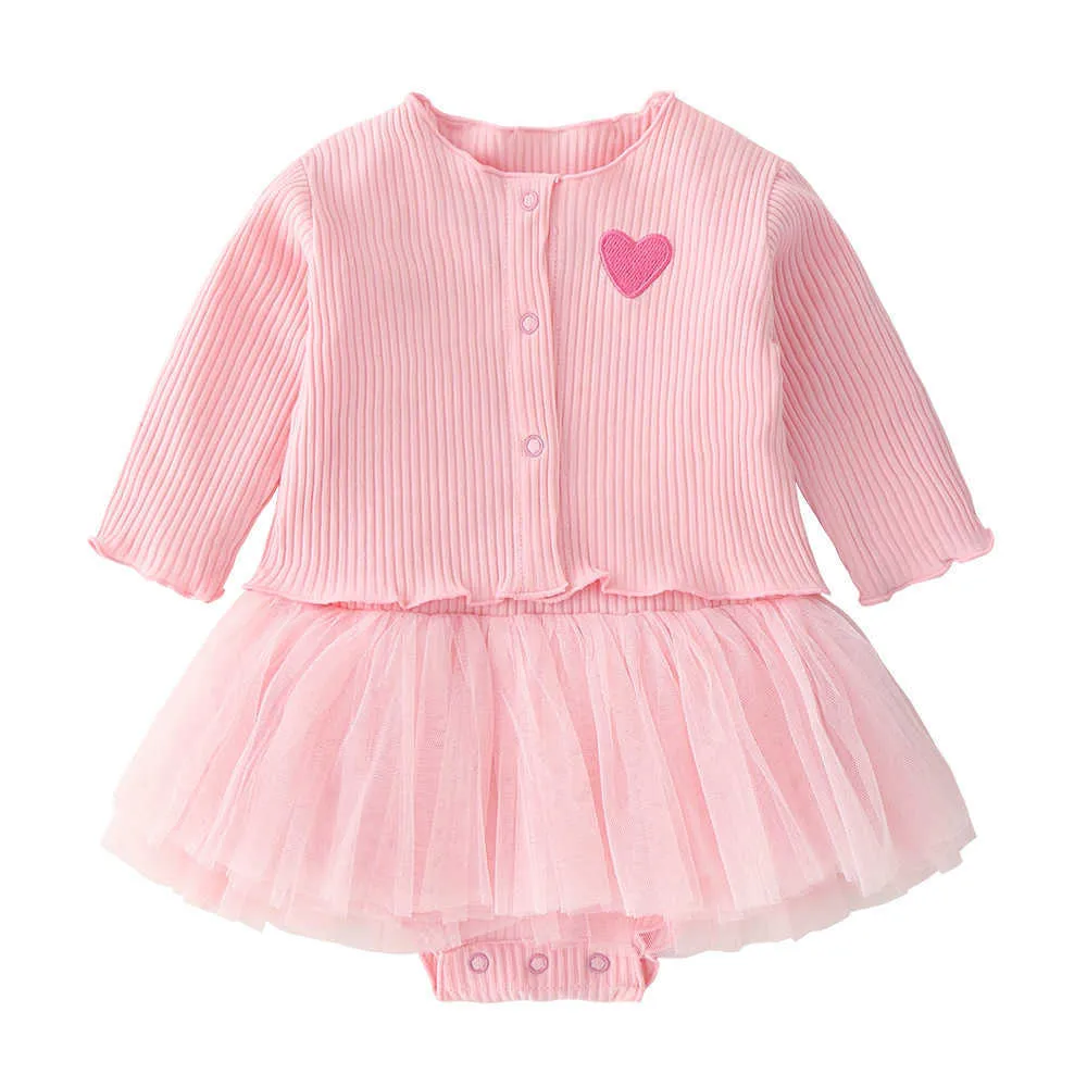 Infant Toddler Girls Romper Dress Vêtements Set pour Born Baby Cotton Outfit Cardigan 210529