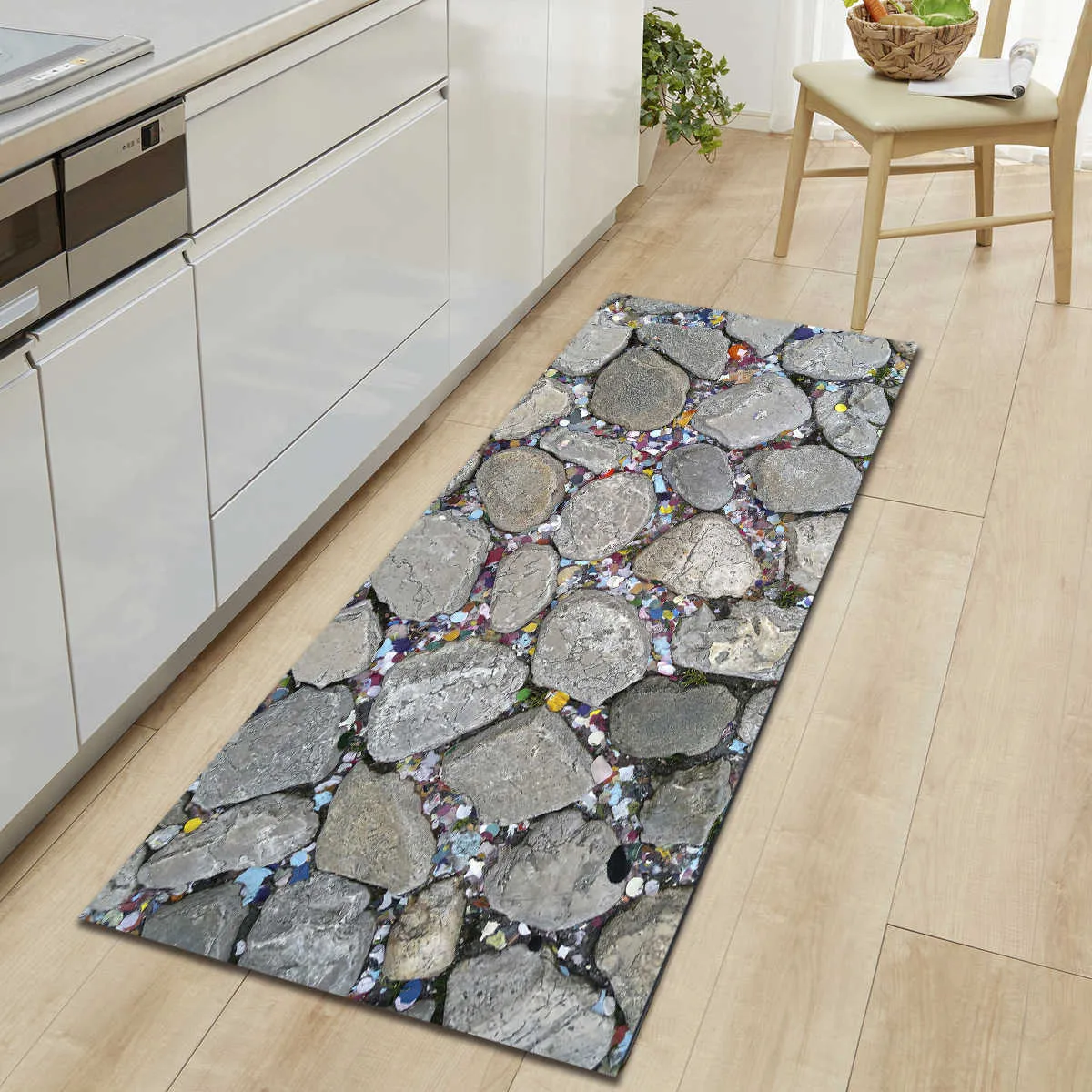 3D Stone Printed Long Floor Mats Microfiber Door Mat Kitchen Mattan Anti Slip Washable Mattor för absorberande dörrmatta 2109136221232