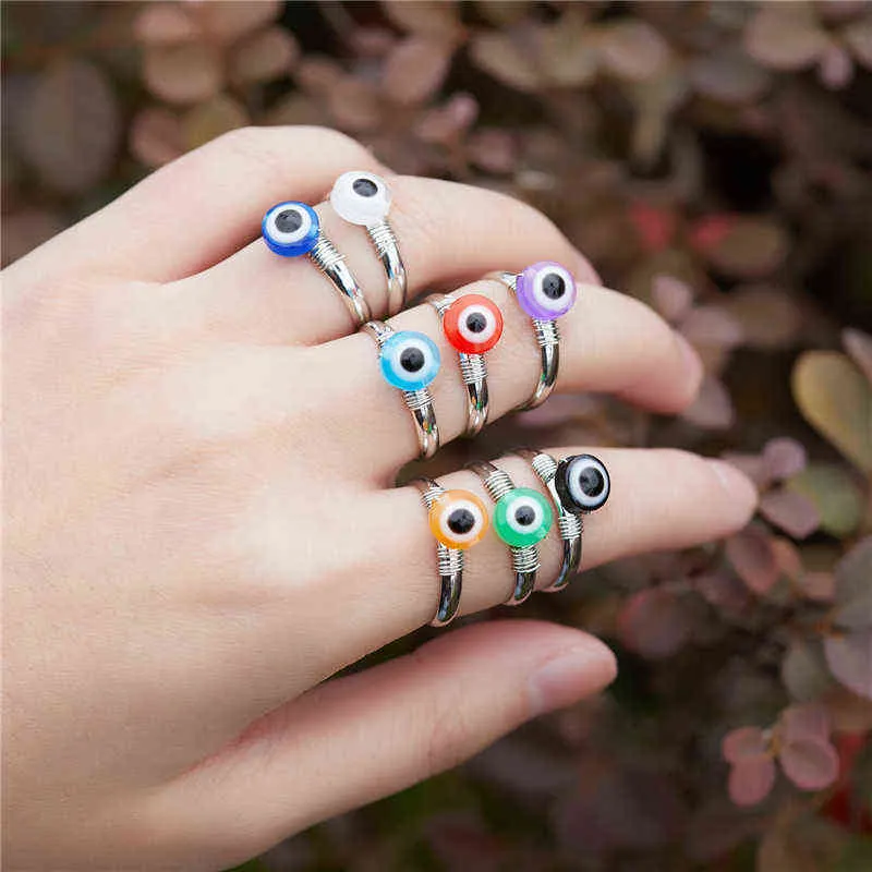 Anillos de ojo malvado de Color alambre de cobre tejido a mano Nazar Boncuu anillo ajustable joyería de ojo azul para Mujeres Hombres regalo G1125