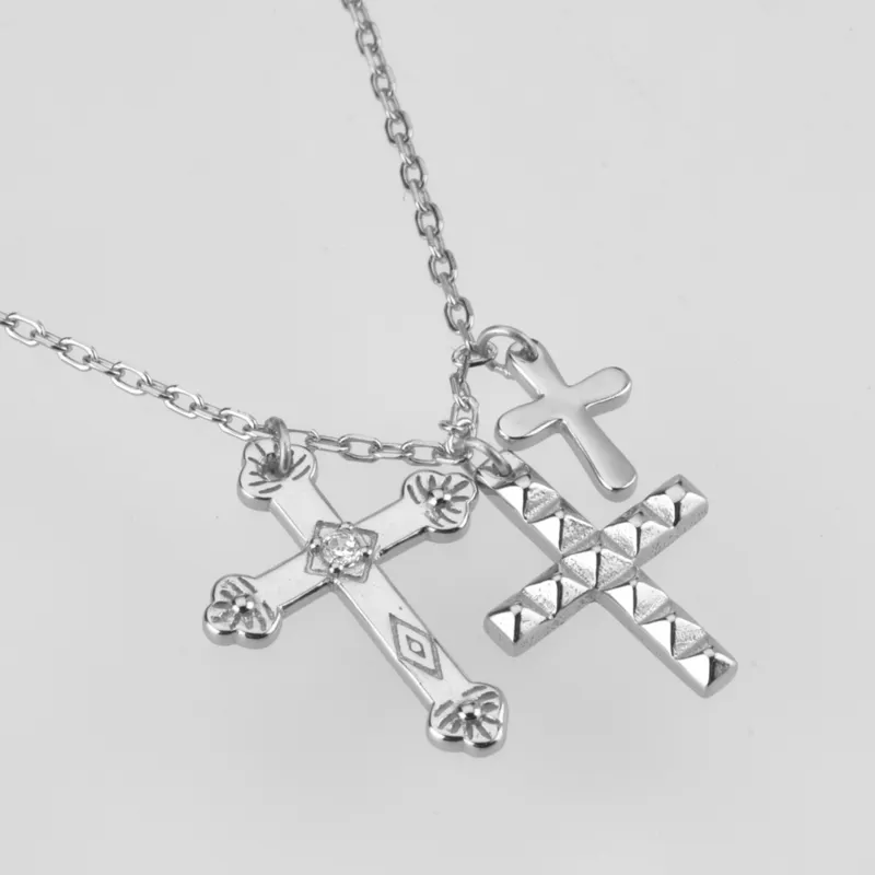 KIKICHICC Gold 925 Sterling Silver Small Three Cross Pendant Charm Long Chain Necklace Fashion Fine Jewelry Gift 220214