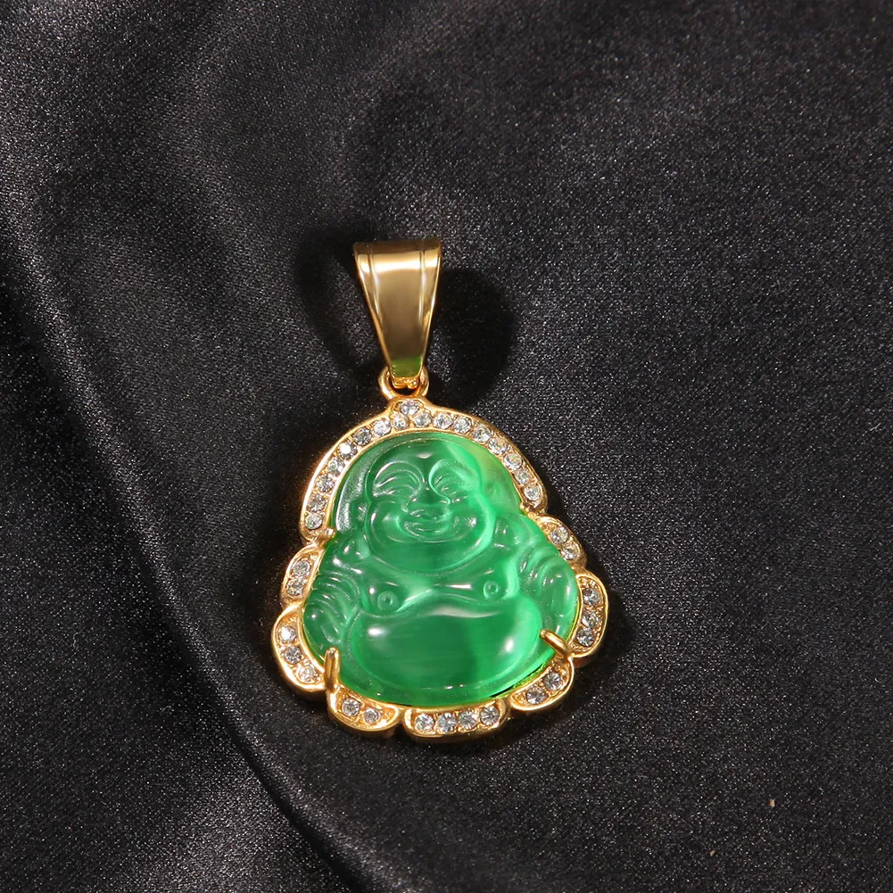 قلادة الهيب هوب المجوهرات chalcedony maitreya قلادة عالية الجودة من قلادات بوذا الذهب المطلي
