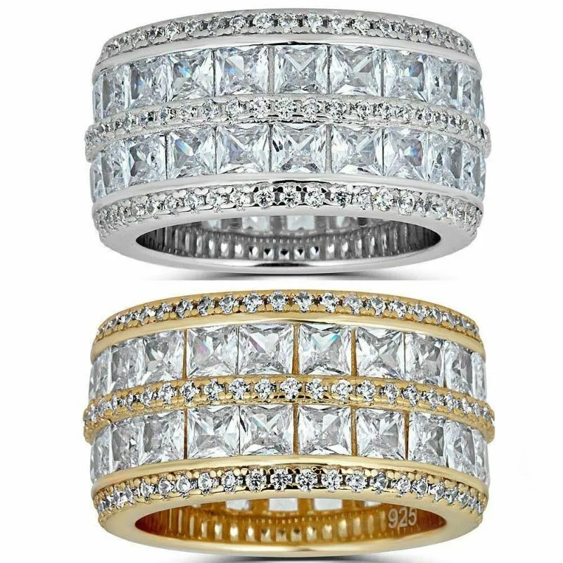 Anéis de casamento Tamanho dos EUA 5 6 7 8 9 Iced Out Bling 5A Cubic Zirconia Noivage Band Ring for Women Wide Full Dyting Bands273r
