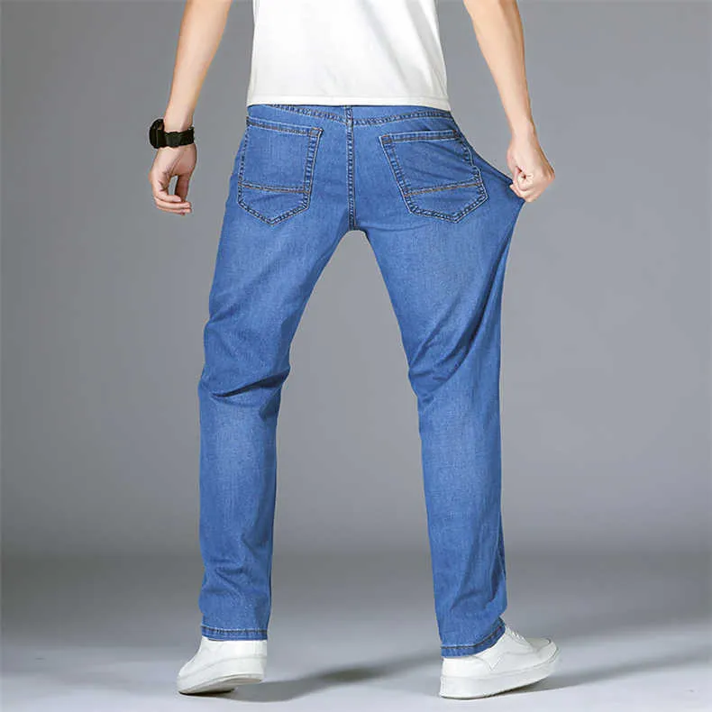 SHAN BAO Gerade, lockere, leichte Stretch-Jeans, Sommer, klassischer Stil, Business-Casual, junge Herren, dünner Denim 210716