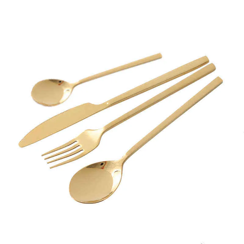 gyllene toppkvalitet rostfritt stål stekkniv gaffelfest bestick set guld bestick Kinfe gafflar porslin 211112