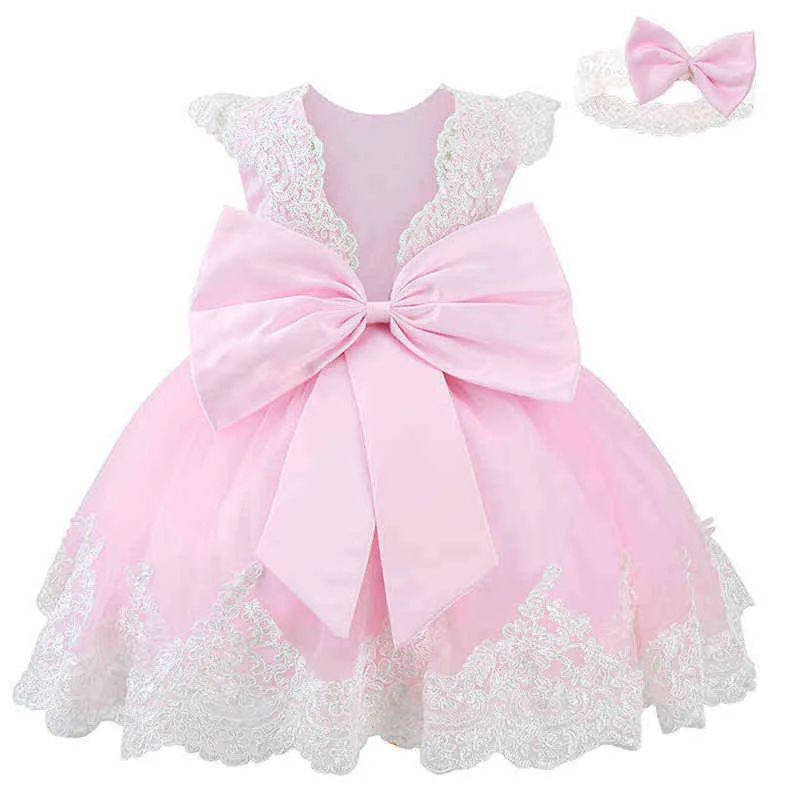 Toddler Newborn Baby Girl Dresses Beading Ball Gown Tutu Princess Dress Bow Baby 1st Birthday Wedding Party Dresses Kids Clothes G1129