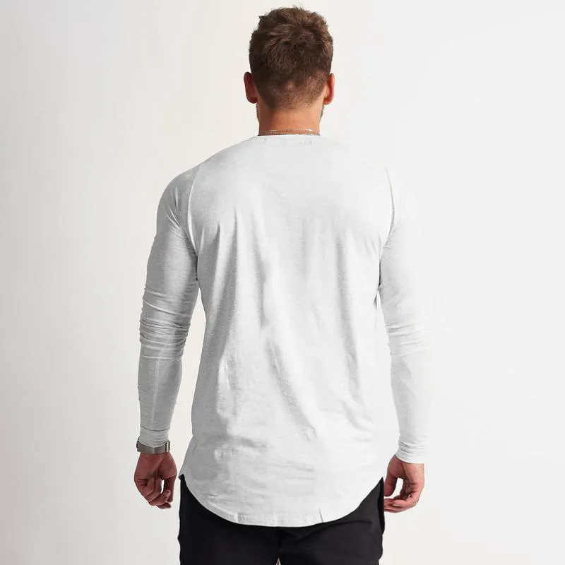 Neue klassische feste Langarm-T-Shirt Männer Modemarke Kleidung lässig Slim Fit Fitness Stretch Baumwolle O-Ausschnitt T-Shirt männlich 210421