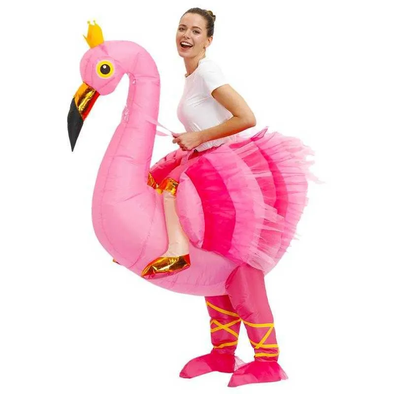 Grappige Carnaval Cosplay Flamingo Opblaasbare Kostuums Halloween Kostuum Mannen Vrouwen Unisex Jurk Purim Kostuum Partij Y0827