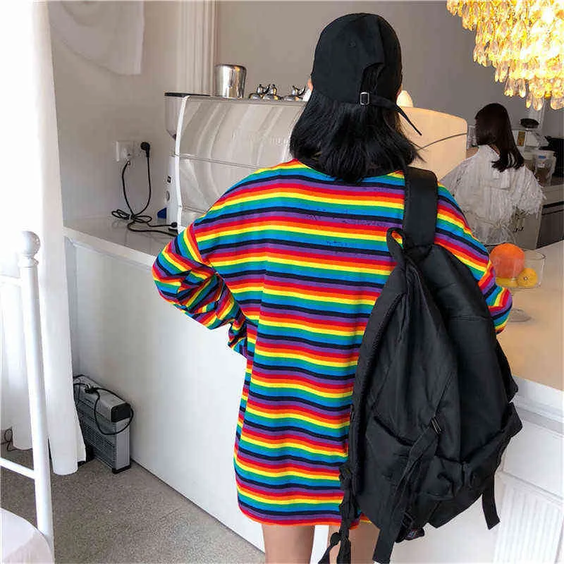 Rainbow Slipe T Bird Hoodies Harajuku Женская футболка с длинным рукавом Негабаритные футболки T-рубашки Пуловеры для женщин Женская толстовка 211103