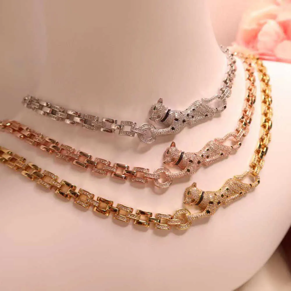 Fashion Domineering Leopard Necklace Zircon Shiny Neutral Men's Women's Asian Gold Material Fine Luxurious Black Embellishment 6