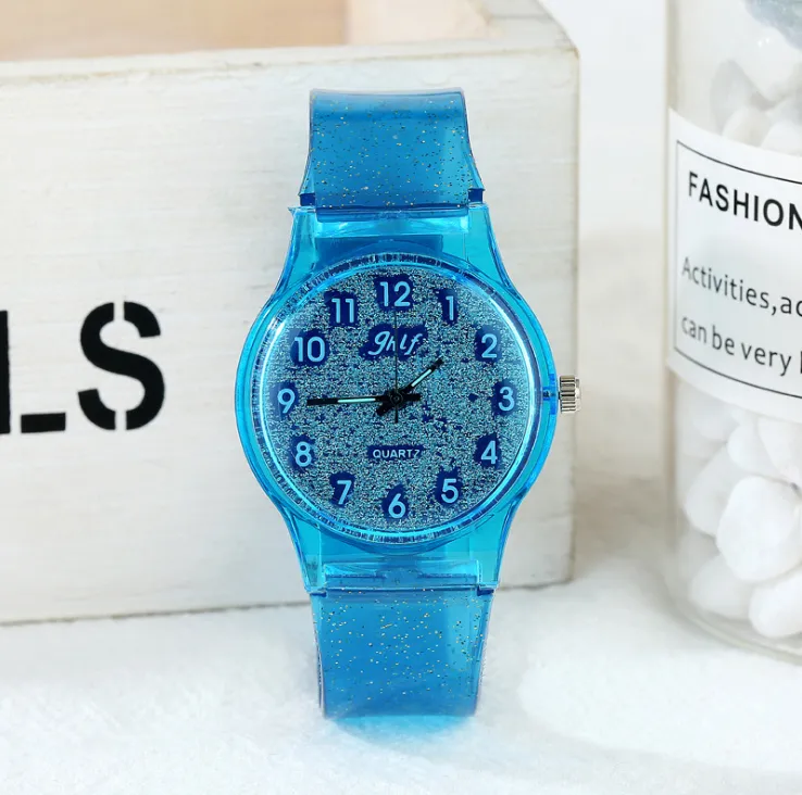 JHlF Marca Promoción de Moda Coreana Relojes de Cuarzo para Mujer Personalidad Casual Estudiante Reloj para Mujer Banda de plástico Transparente Blanca G3229