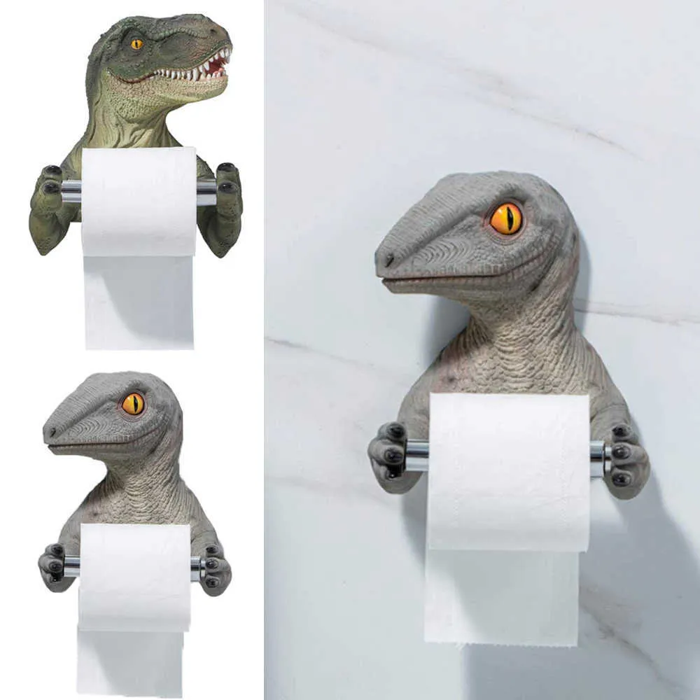 Tissue Box Creative Resin Wall Rack Toilet Paper Holder Cartoon Dinosaur Towel Bedroom Roll Statue Bathroom Decor 210709