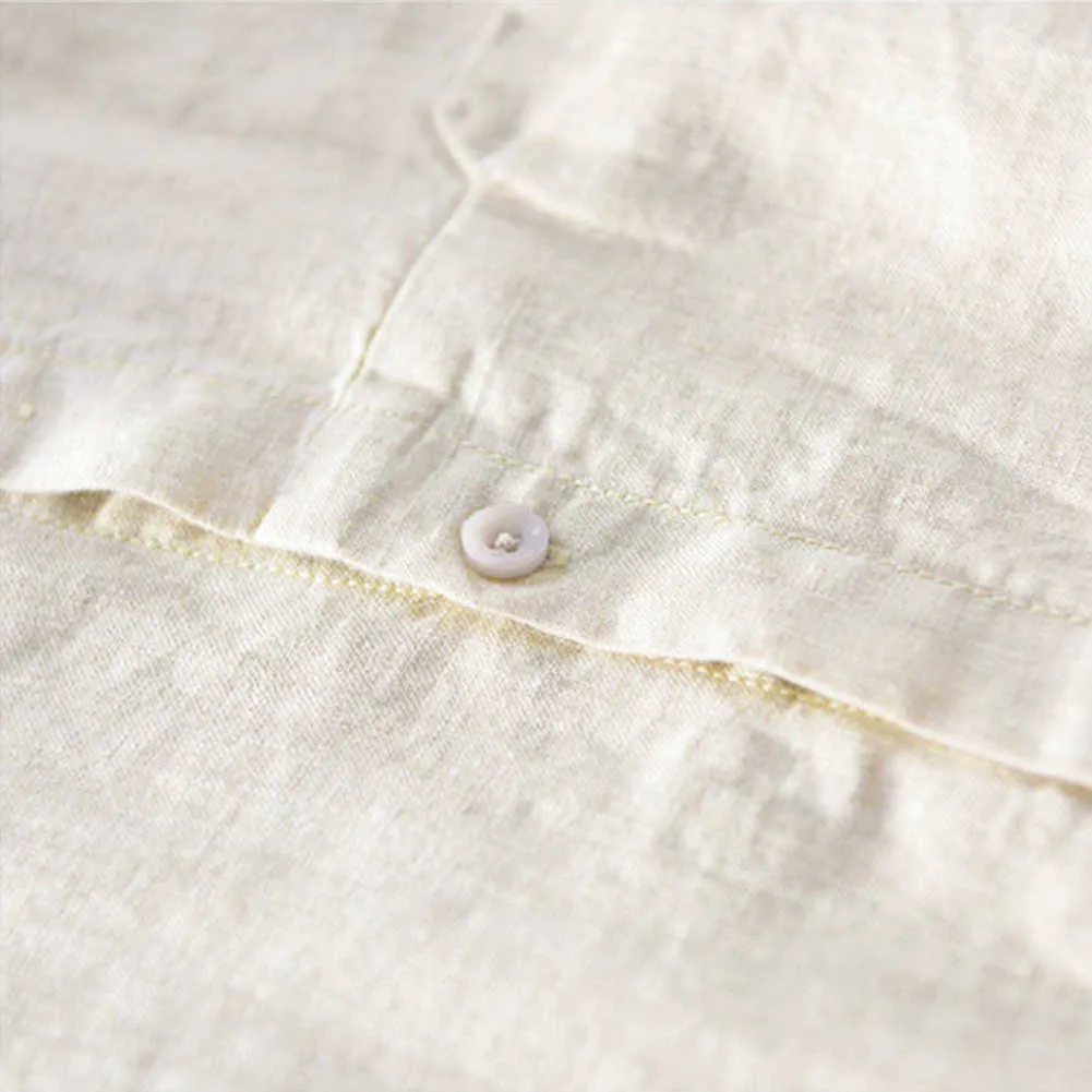 Мужские рубашки хлопчатобумажные льняные кнопки вниз стоять воротник лето с коротким рукавом свободная блузка равнина над размером рубашки с карманом 5XL 210721