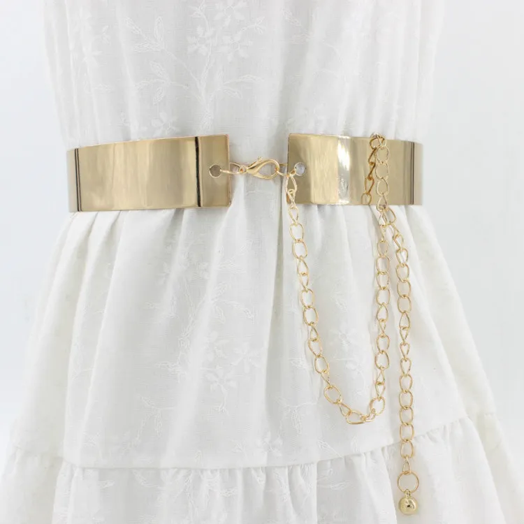 Design all'ingrosso Moda Donna Cintura regolabile in metallo Cintura color oro argento placcato Vintage Lady Catene semplici Cinture Specchio