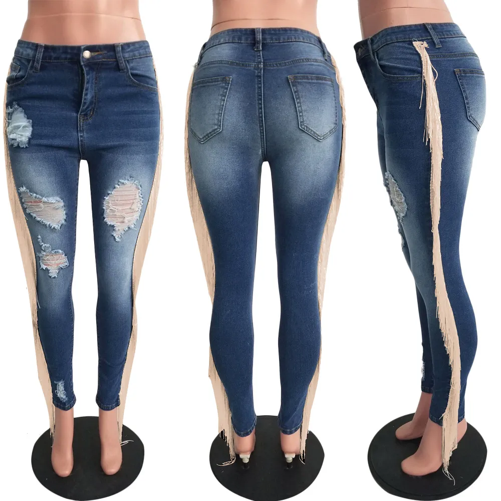 Lässige Damen-Jeans mit Lochquasten, stilvolle Persönlichkeit, Street-Trend-Hose