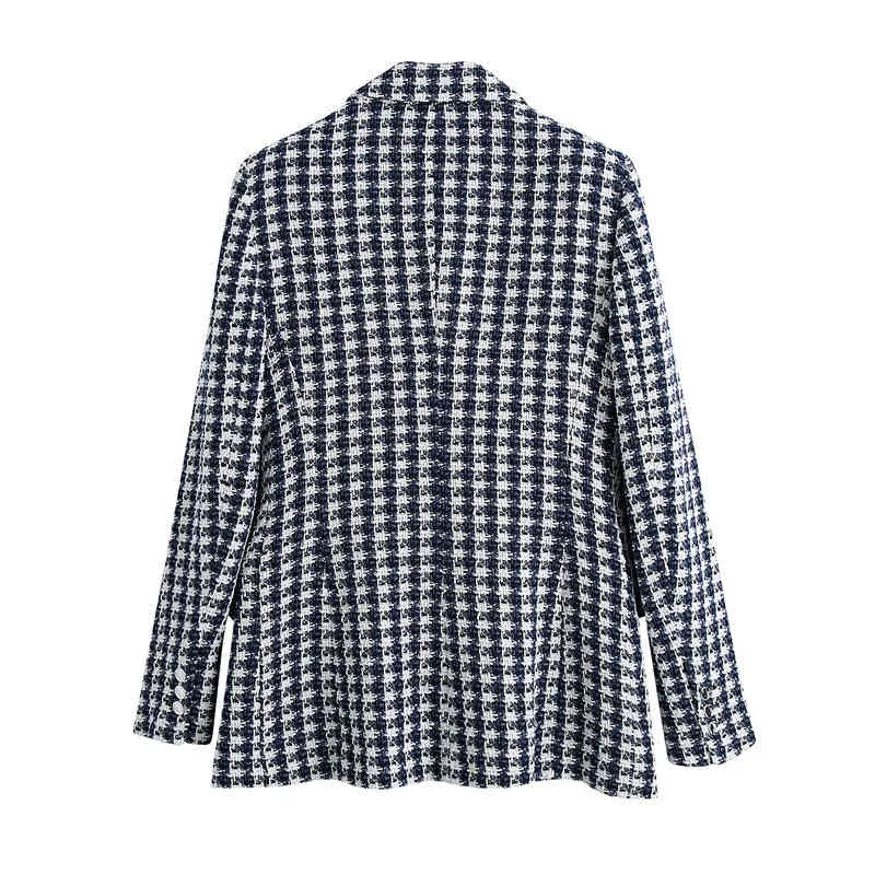 Kobiety Houndstooth Twill Eleganckie Blazer Kurtka Wiosna Długi Rękaw Office Casual Coat Odwróć Kołnierz Damskie Topy Odzieży Wierzchniej 210430