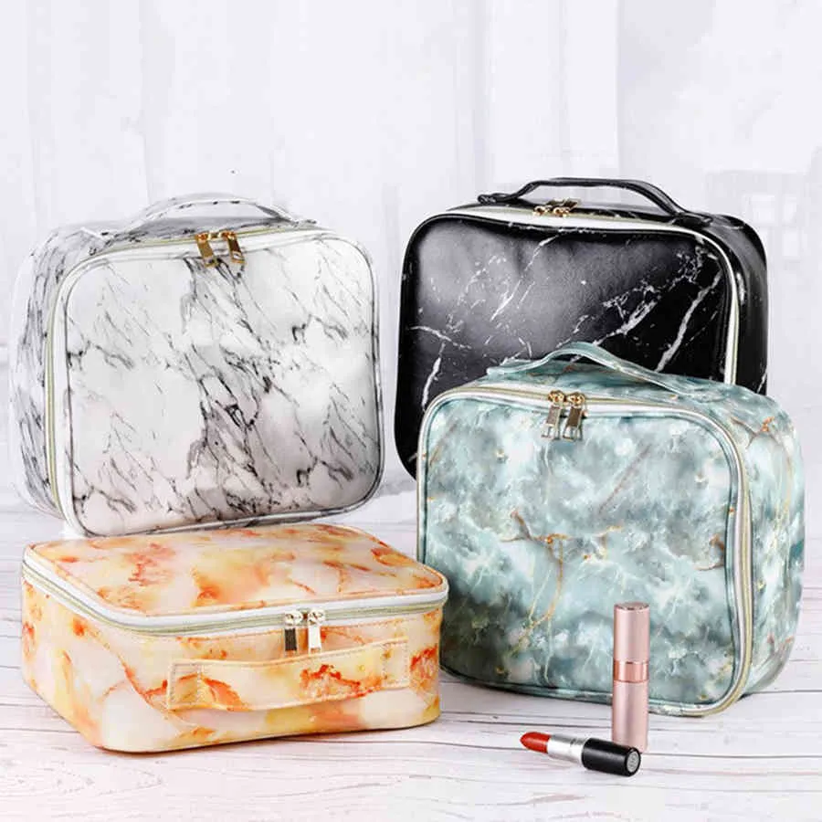 Marbling Makeup Cosmetic Zipper Bag Fashion Travel Poratble Wash Bags Handväska PU Multi-Function Storage Bags 
