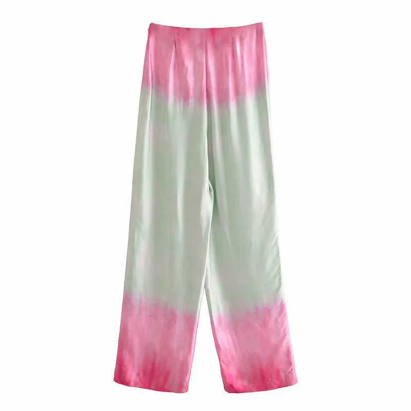 Mxtin 2021 donne primavera moda tie-dye pantaloni dritti vintage vita alta fly laterale laterale con cerniera inghilterra stile casual pantaloni mujer Q0801