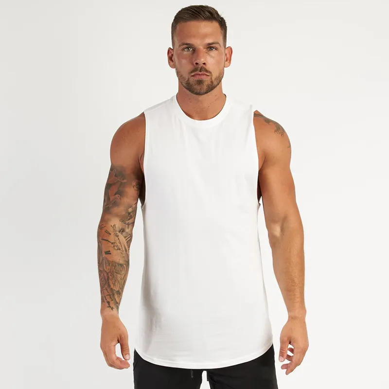 Running Vest Gym Tank Topp Bodybuilding Fitness Män Bomull Träning Singlets Plus Storlek O-Neck Sporting Muscle Ärmlös Skjorta 210421