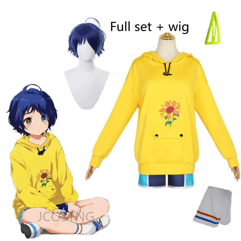 Wonder Egg Priority Cosplay Ohto Ai Pull À Capuche Jaune Sweat Short Ensemble Complet Anime Costume Halloween pour Unisexe Casual Y0903