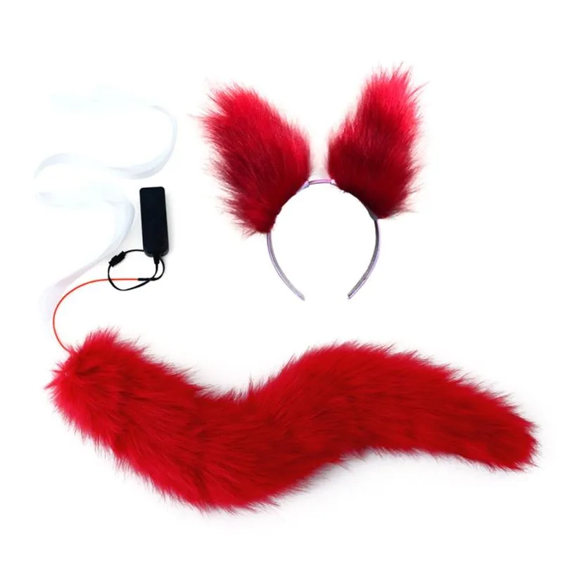 Outros suprimentos de festa de evento Faux Fur Kitten Ears Headband com LED Light Up Plush Long Tail Set Anime Vestido Animal Cosplay Costum253i