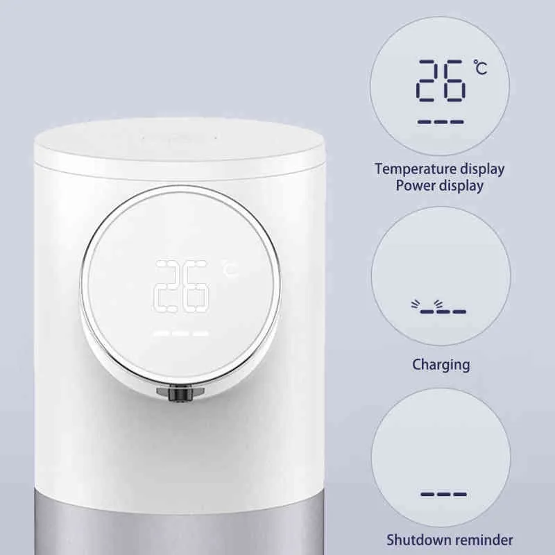 Dispensador automático de jabón en espuma con pantalla LCD de temperatura, bomba recargable sin contacto, desinfectante de manos para baño y cocina 211206