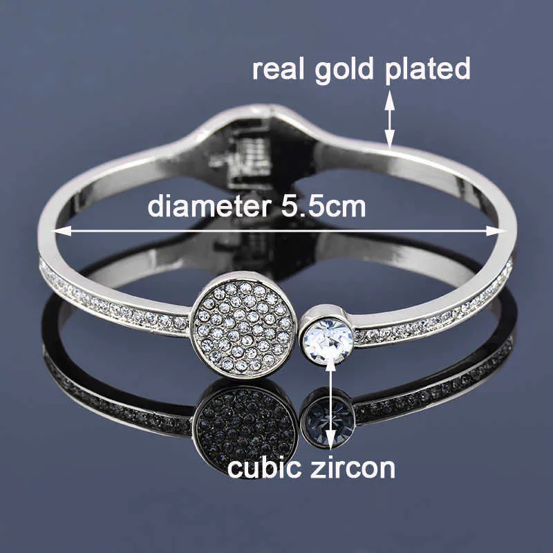 Sinleery Mode Cristal Rond Manchette Bracelet Ouvert Rose Or Argent Couleur Bracelets De Mariage Femmes Bijoux De Mode Sl483 Ssf Q0719