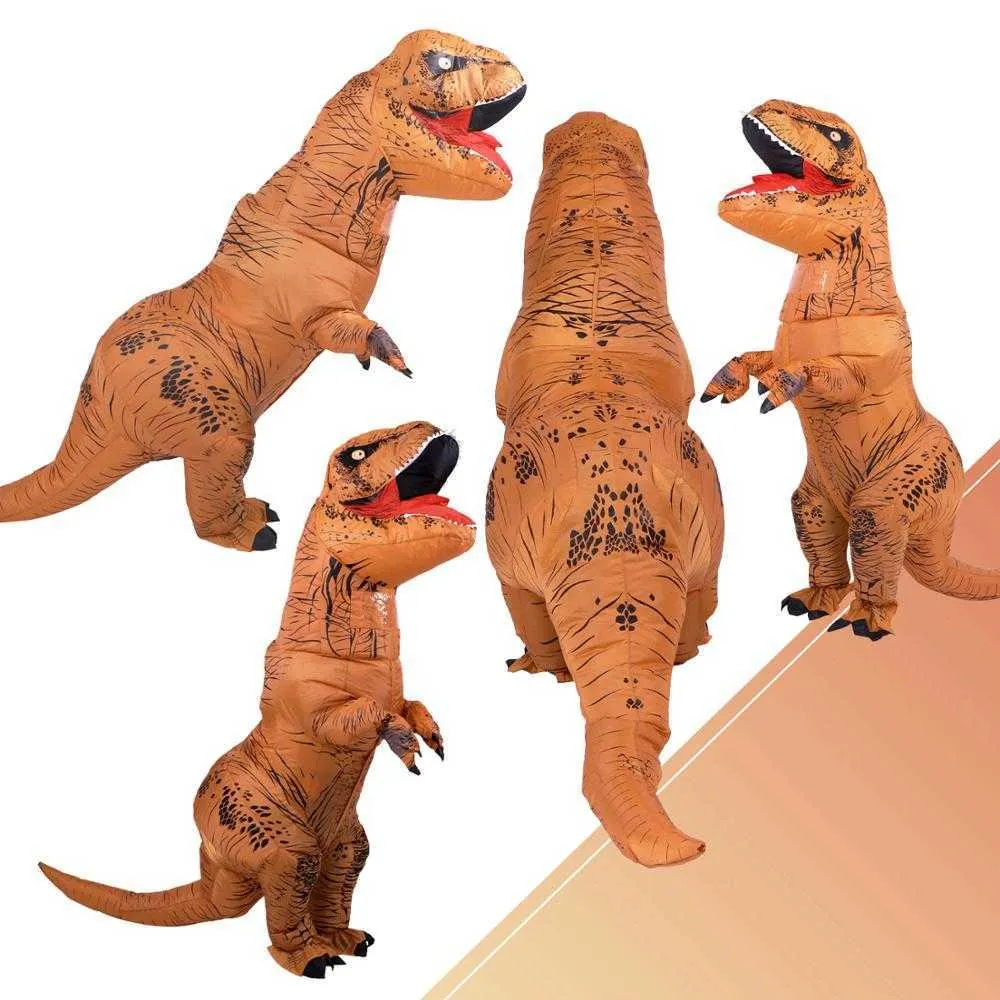 Traje Inflável Dinossauro Verde Trajes T Rex Explodir Fantasia Vestido Mascote Cosplay Traje para Homens Mulheres Dino Dino Q0910