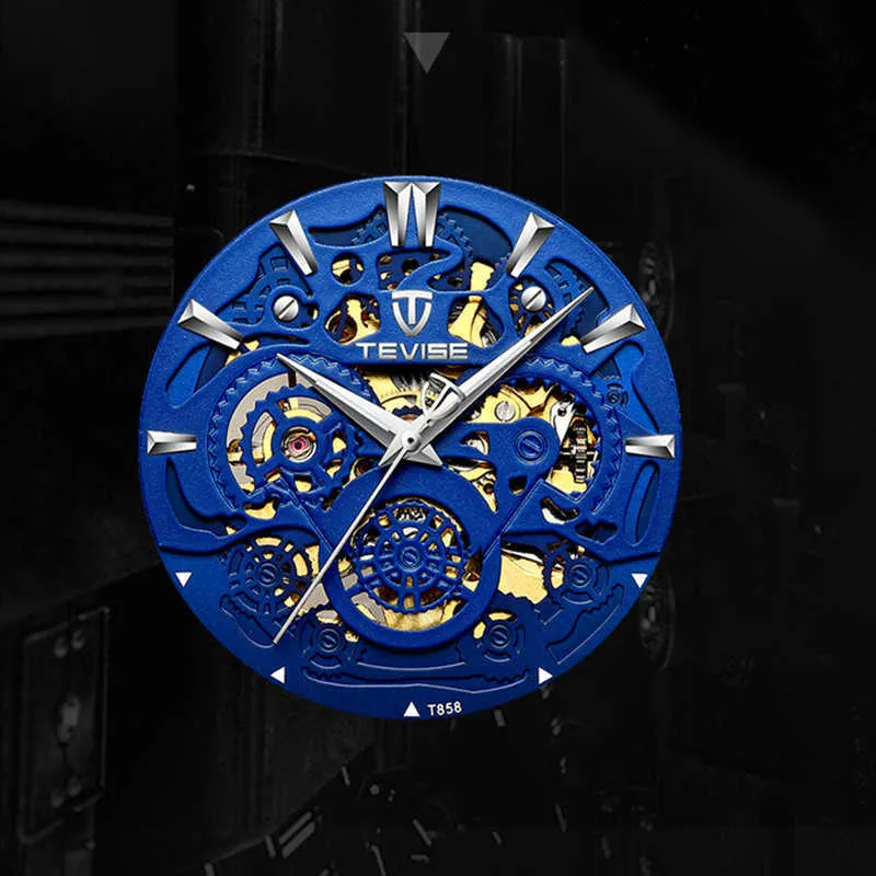 lmjli-TEVISE Montre Multi-Fonction Automatique Hommes d'affaires Montre Montre Mécanique Tourbillon Évider Montre-Bracelet de Sport Étanche Montres pour Hommes