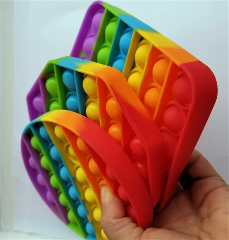 Rainbow Color Bubbler Poppers Board Sensory Fidget Pad Toys Ronde Cirkel Octagon Square Push Bubble Popper Bubble Stress Relief Puzzel Finger Desktop Game H41S6KN