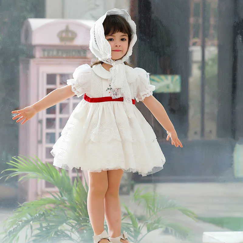 Markalar İspanyol Elbiseler Çocuklar Için Kız Lolita Prenses Giyim Bebek Doğum Günü Partisi Beyaz Elbise Bebek Kız Butik Frocks 210615