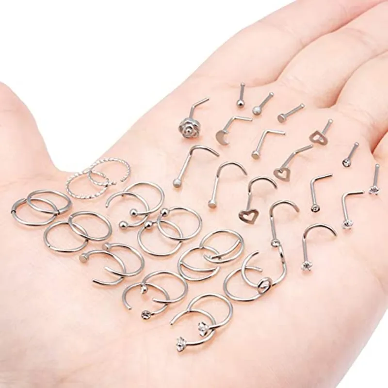 36 stks titanium stalen piercings sieraden ringen hoepels neus studs schroef voor vrouwen mannen geschenken