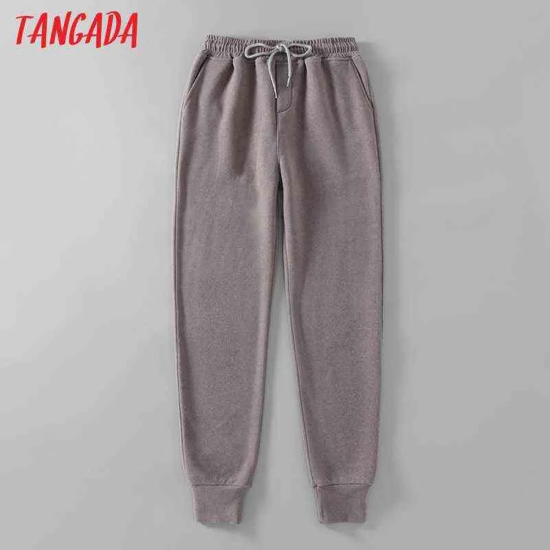 Tangada inverno donna pantaloni di lana cargo elastico in vita pantaloni larghi jogging sudore femminile di alta qualità 7M2 211115