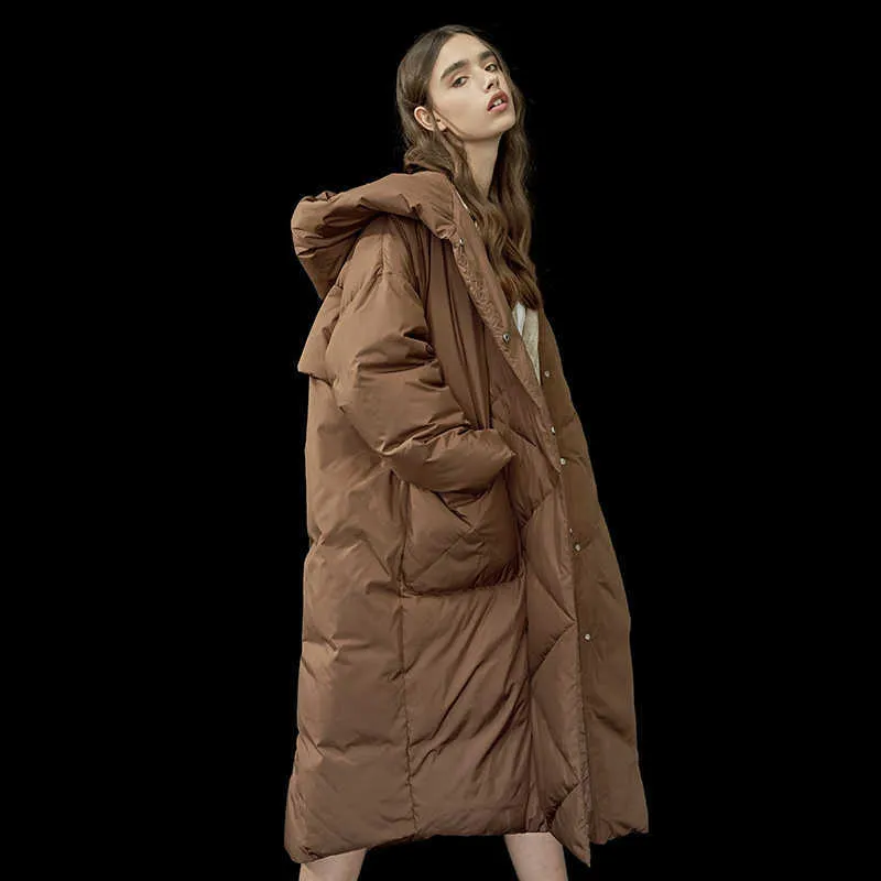 S- 7xL плюс размер зима негабаритные теплые утка вниз пальто женский x-длинный куртка стиль с капюшоном толстые Parkas 92 210916