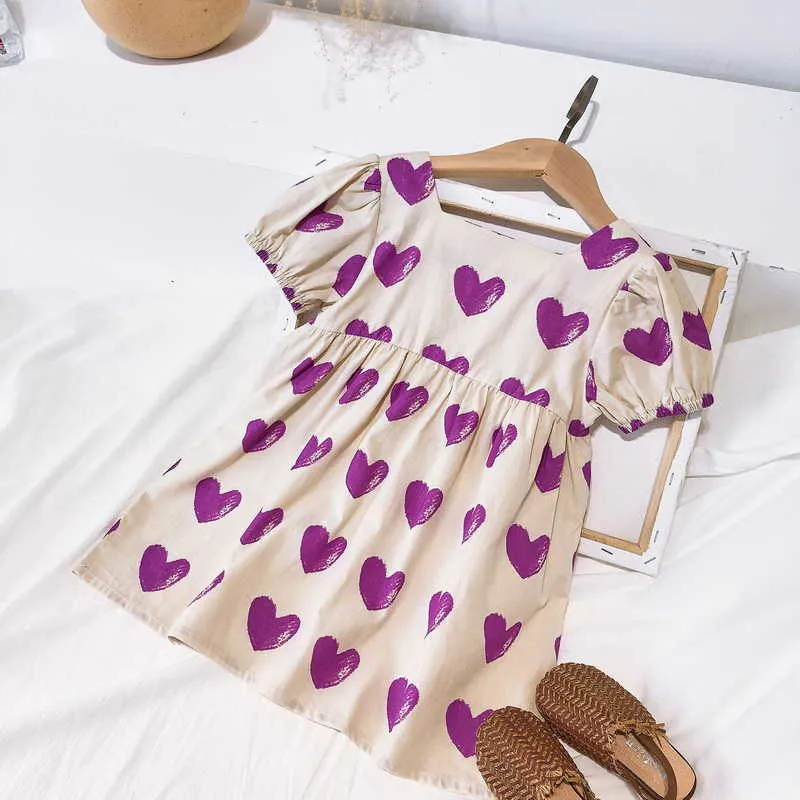 Оптовая торговля корейский стиль летние дети девочек платье с короткими рукавами фиолетовый любовь сердце милая принцесса E8923 210610