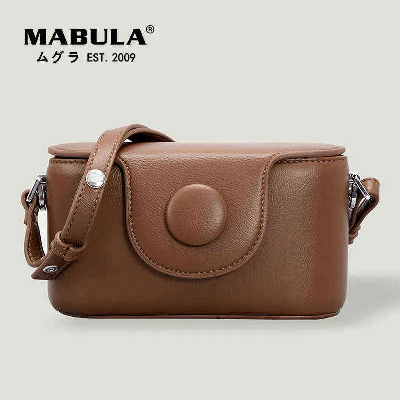 Shoppingkassar Mabula Brown Camera Shape Crossbody Pures For Women Soft Leather Vintage Evening Unik Novelty Handväska 220304