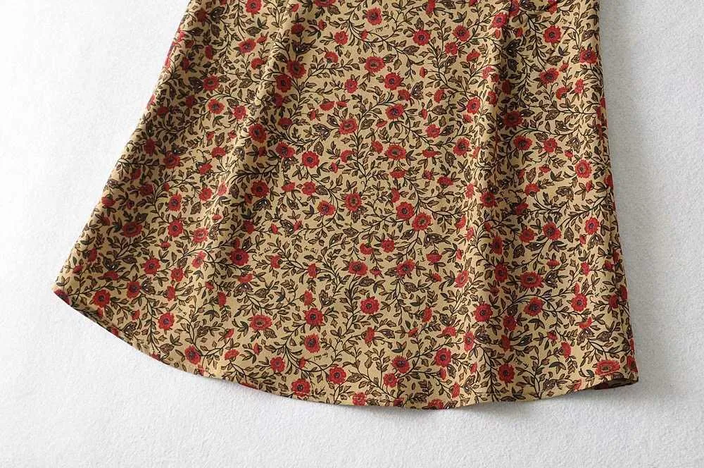 夏の女性のコントラスト色の花柄のミニスカートビンテージパッケージの腰のショートスカートサイドジッパー210621