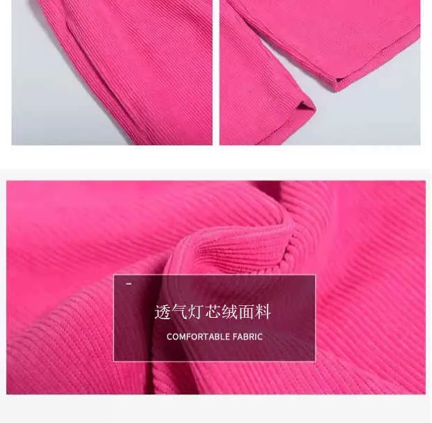 Houzhou Pink Corduroy Wide Pen Broek Vrouwen Koreaanse Stijl Zomer Straight Hoge Taille Broek Vrouwelijke Mode Streetwear Esthetic 210925